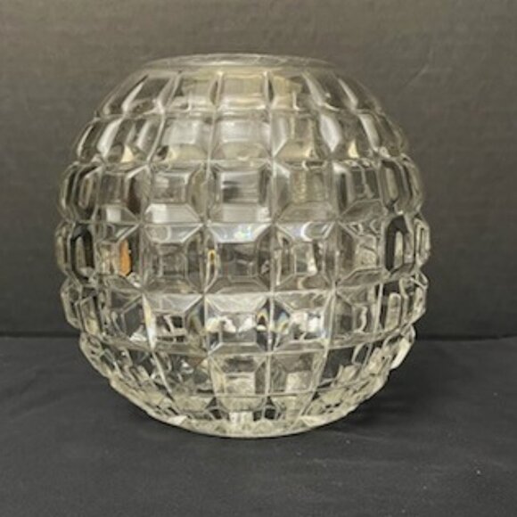 Vtg Duncan Miller Clear Glass Bowl Vase Candle Holder Cube Block Beveled Buttons - Picture 1 of 7